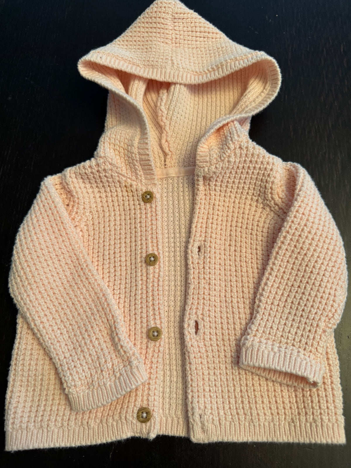 Pale Pink Knit Cardigan with hood. Cotton. 3/6 months. , Kids 6 Month (3-6M)