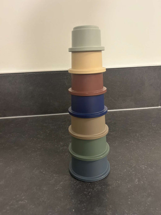 Mushie Stacking Cups - Blue/Beige