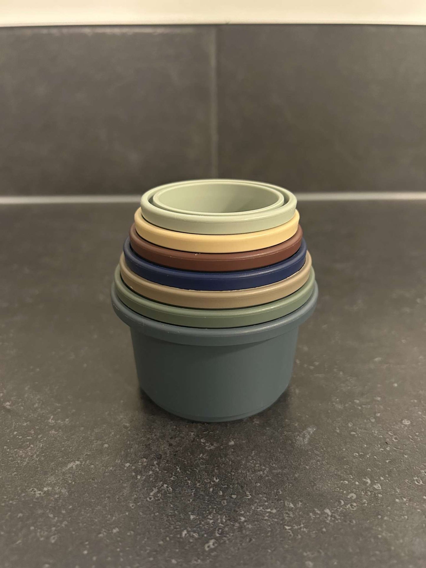 Mushie Stacking Cups - Blue/Beige