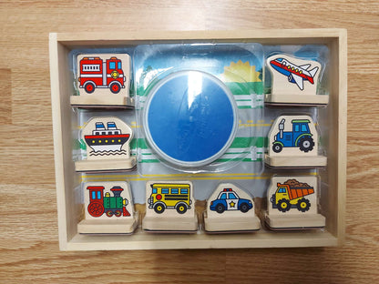 Melissa & Doug - Wooden 8 vehicles stamp set