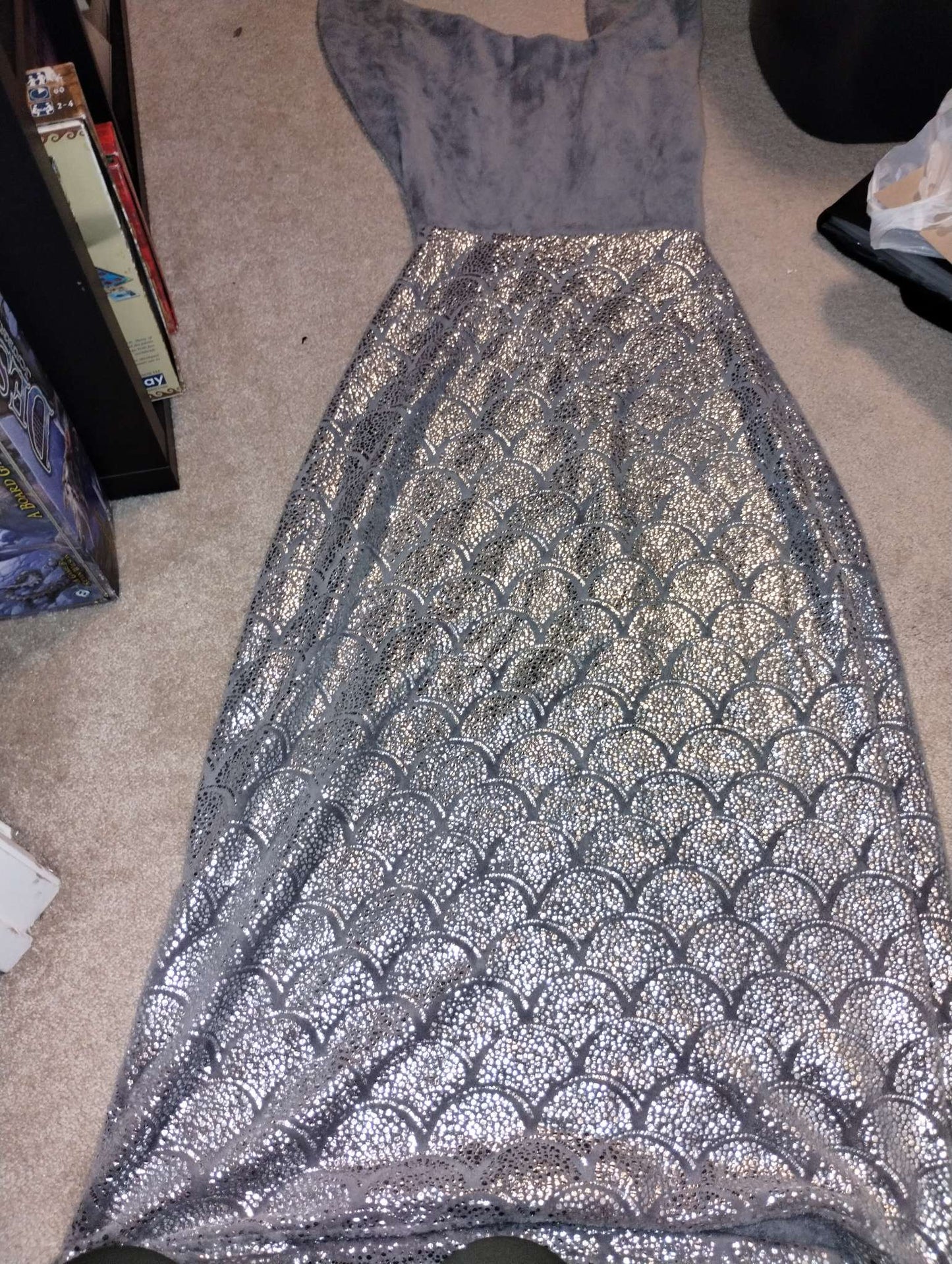 Grey shiny fleece mermaid tail