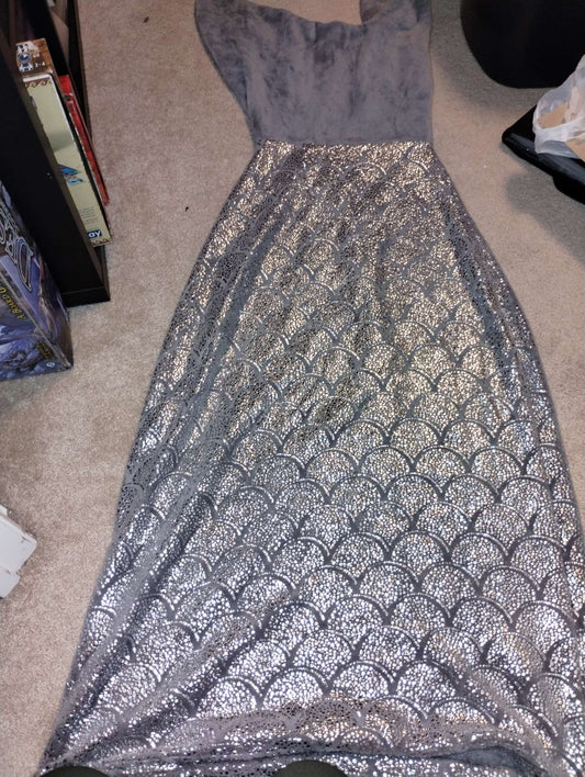 Grey shiny fleece mermaid tail