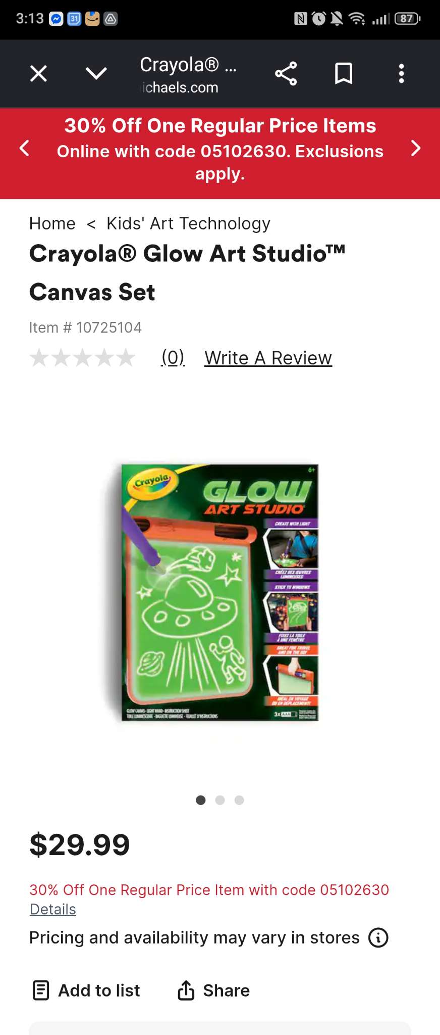 Crayola glow in the dark drawing tablet (MSRP $30)