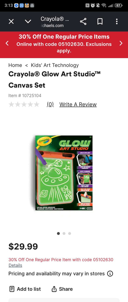 Crayola glow in the dark drawing tablet (MSRP $30)