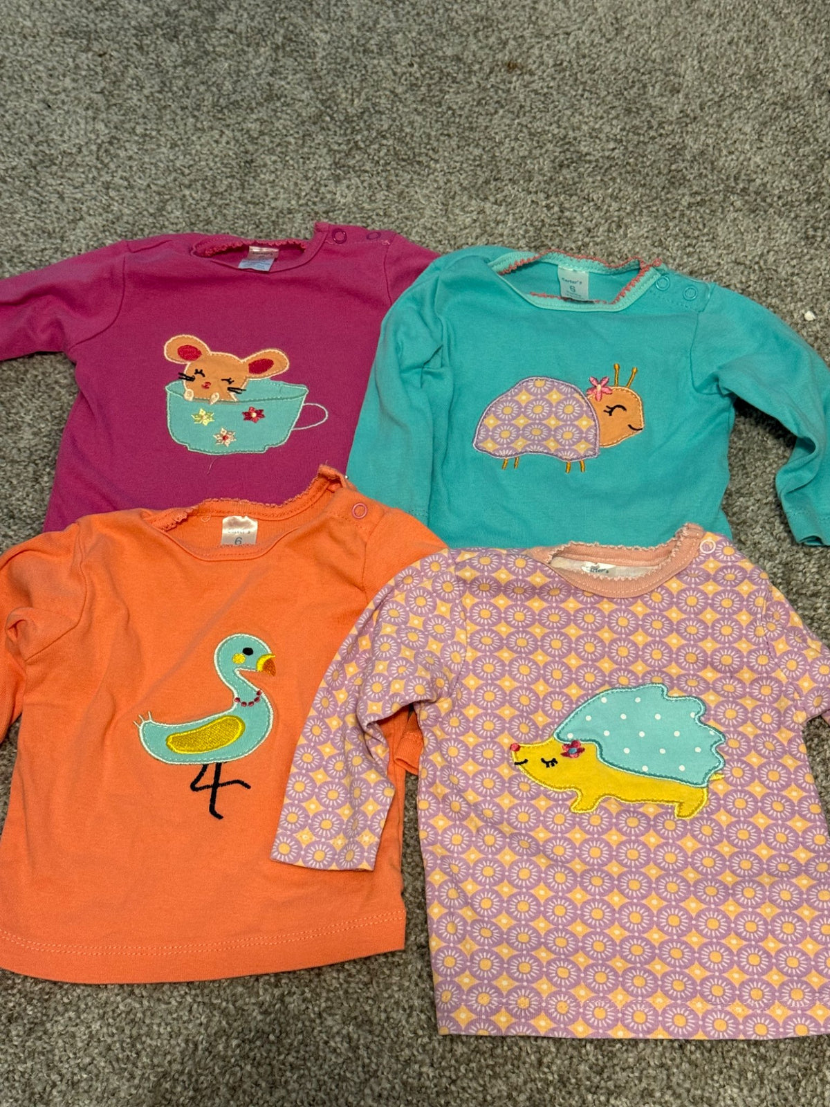 Carter’s 6M Animal Embroidery Shirts Bundle, Kids 6 Month (3-6M)