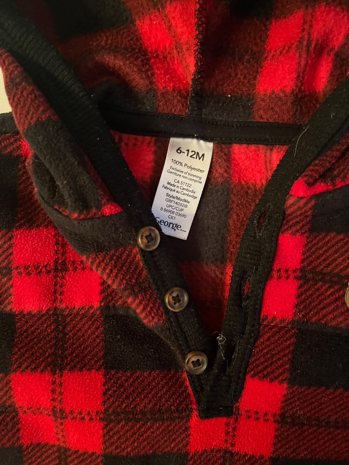 George Red Buffalo Plaid Hooded Romper – 6-12M, Kids 12 Month (9-12M)