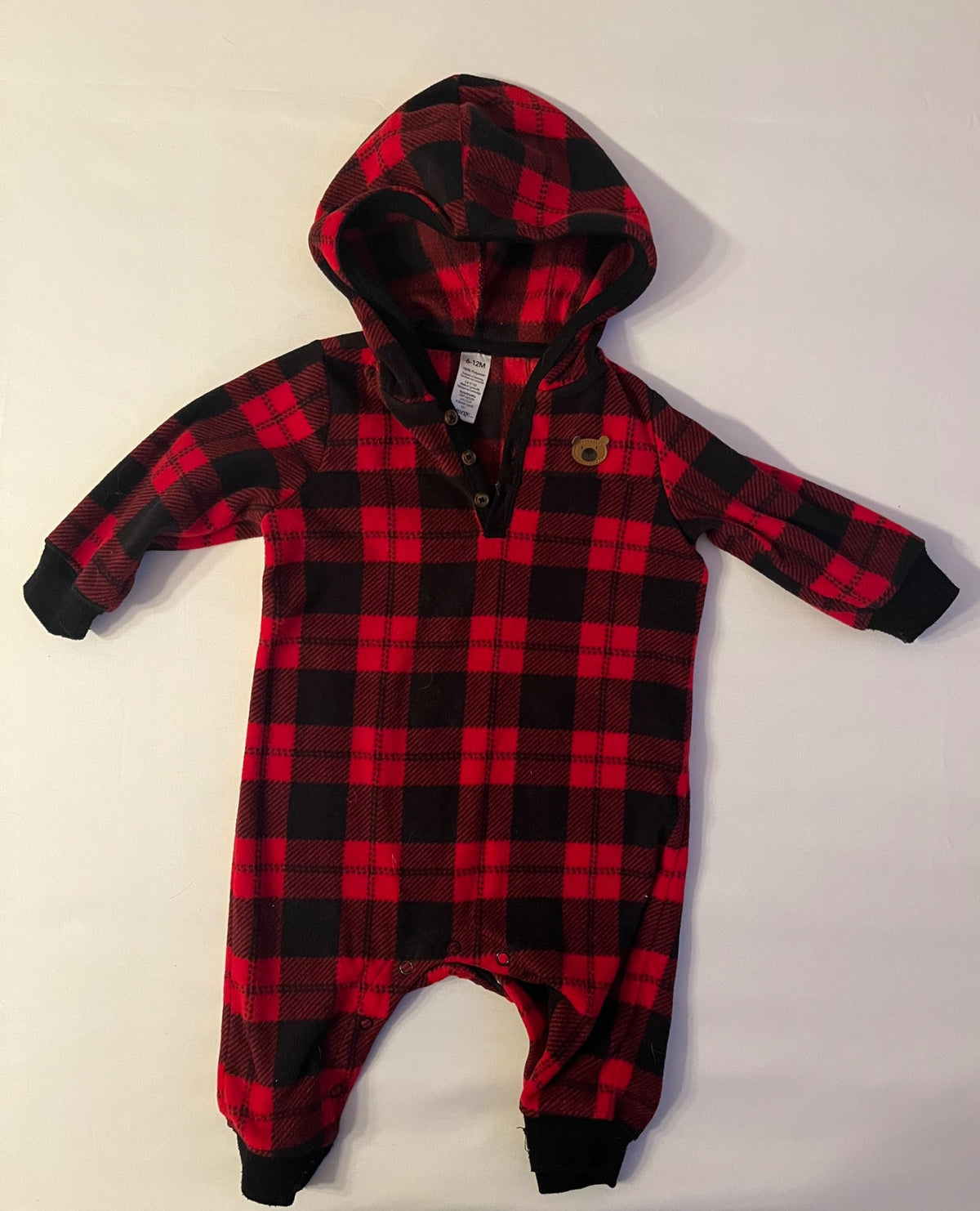 George Red Buffalo Plaid Hooded Romper – 6-12M, Kids 12 Month (9-12M)