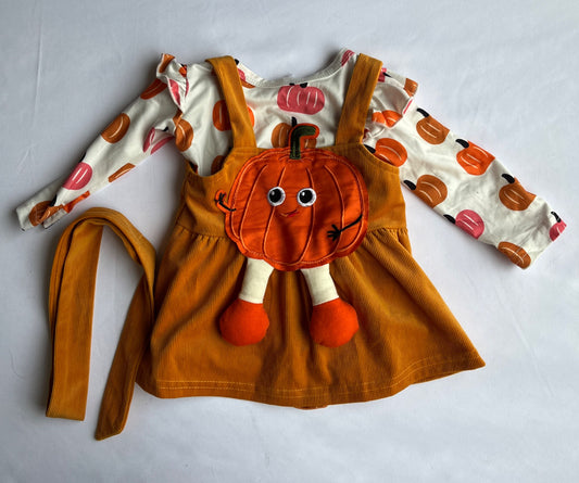 Girls Pumpkin Outfit – 2 Piece Dress & Top. 3-6M, Kids 6 Month (3-6M)