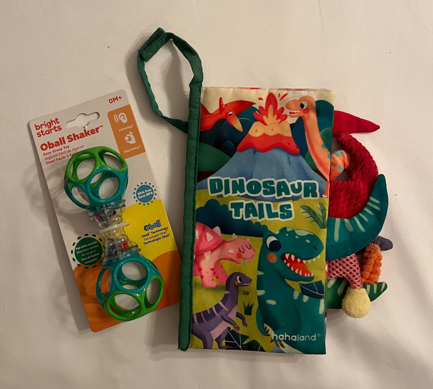 Bright Starts Oball Shaker (New) & Dinosaur Tails Cloth Book
