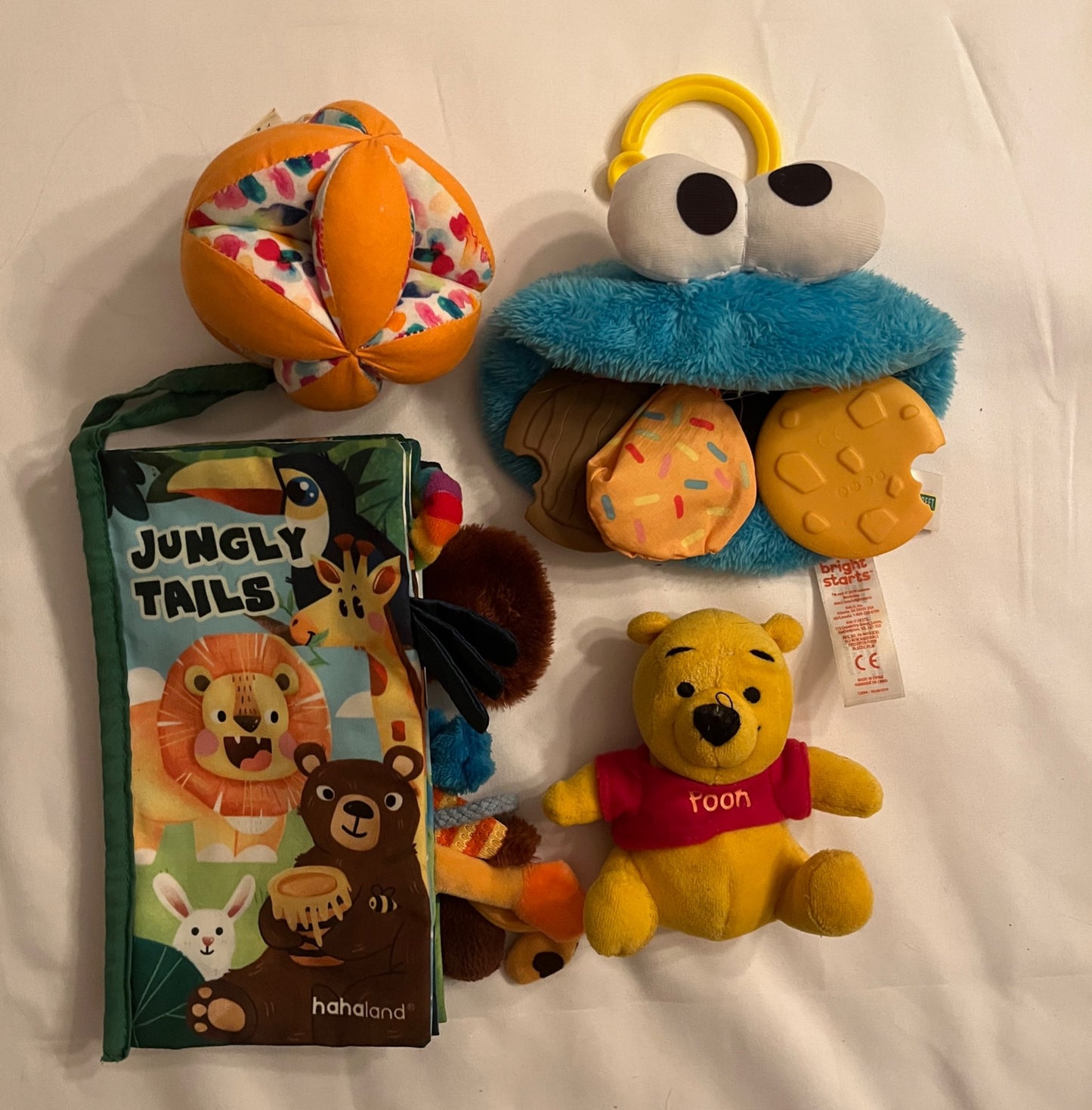 Baby Toy Bundle – Lovevery Ball, Cookie Monster, Jungle Tails, Winnie the Pooh Rattle