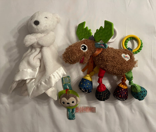 Baby Toy Bundle – Moose, Bear & Wrist Rattle