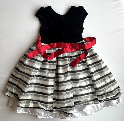 Tona Michelle Girls Velvet & Striped Dress Size 6, Kids 6/6X
