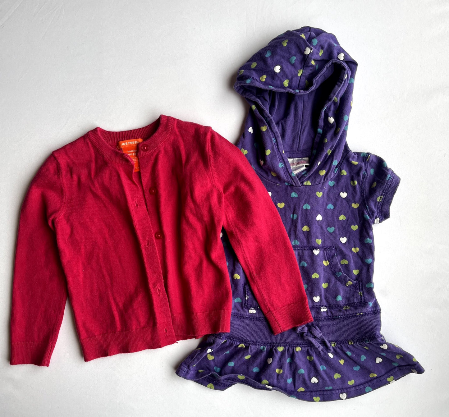 Joe Fresh cardigan + Cherokee hoodie dress size 2, Kids 2T