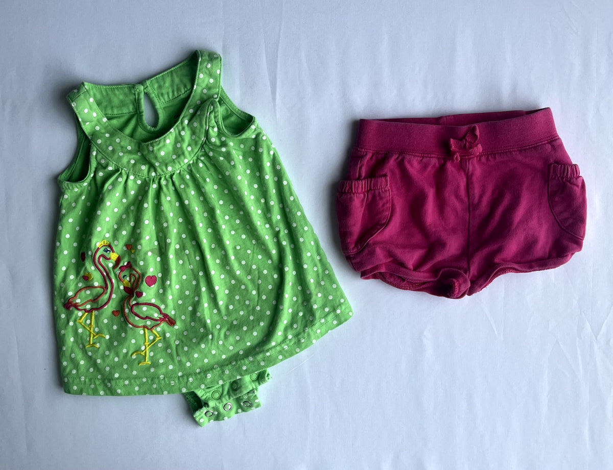 Girls 6–12M summer outfit – George romper + Joe Fresh shorts, Kids 12 Month (9-12M)