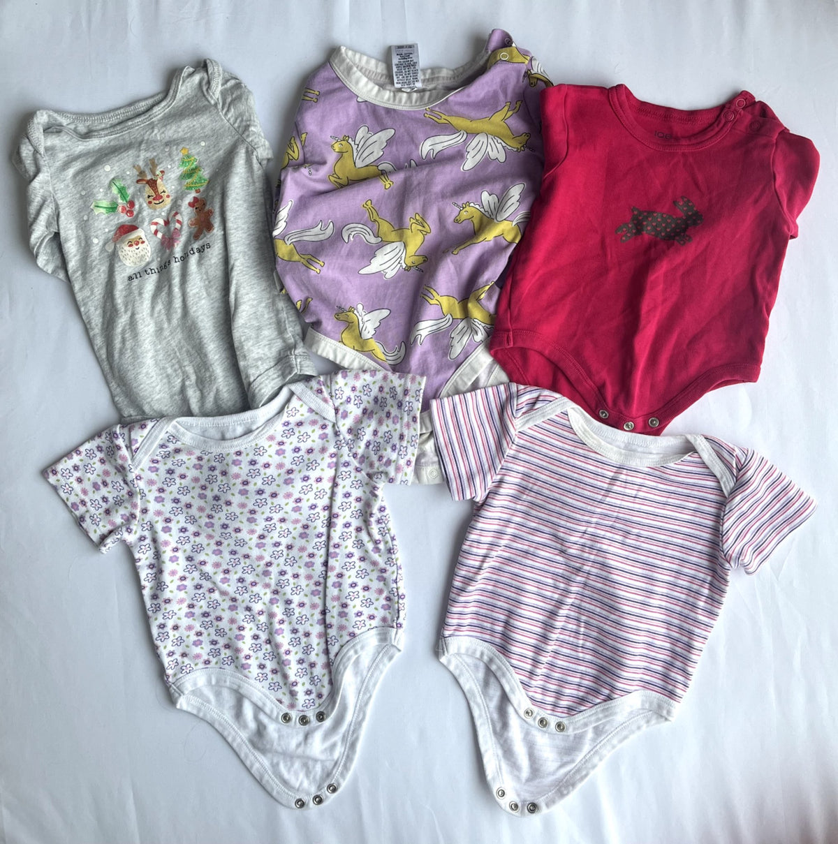 Girls 6–12M onesie bundle – Joe Fresh, Bonds & George (5 pieces), Kids 12 Month (9-12M)