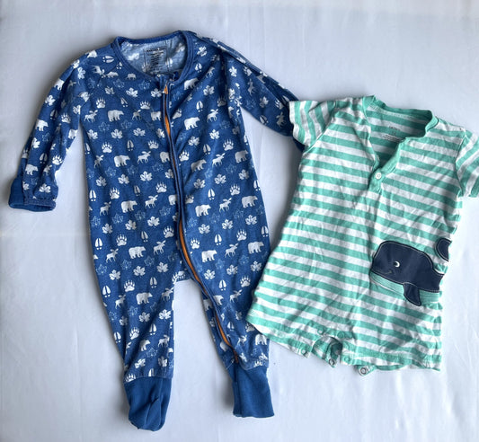 Boys 12M bundle – Carter’s romper + Canadian Zippy sleeper, Kids 12 Month (9-12M)