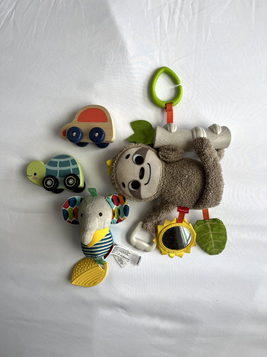 Baby Toy Bundle – Hanging Toys + Wooden Cars