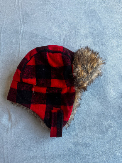 Red & Black Buffalo Plaid Winter Hat, Kids 3 Month (0-3M)