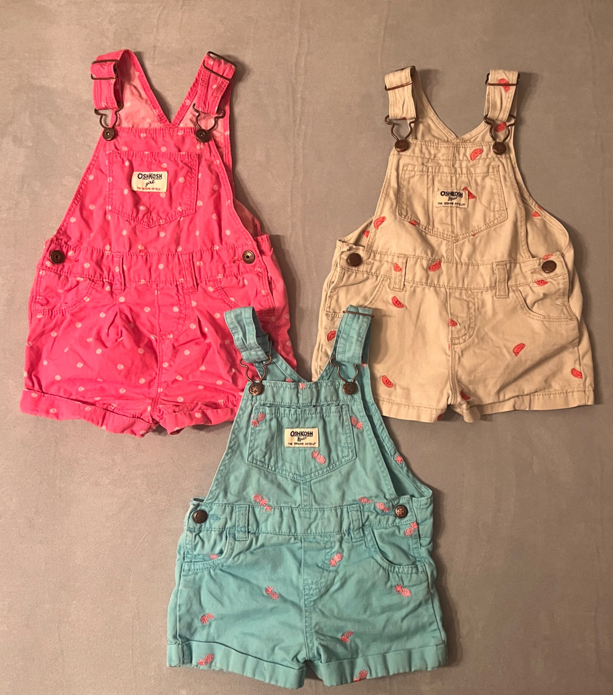 Girls' OshKosh Shortalls – 3 Pack – 18 Months, Kids 18 Month (12-18M)