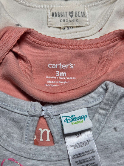 3 bodysuits sz 3m Disney, Rabbit & Bear & Carters , Kids 3 Month (0-3M)
