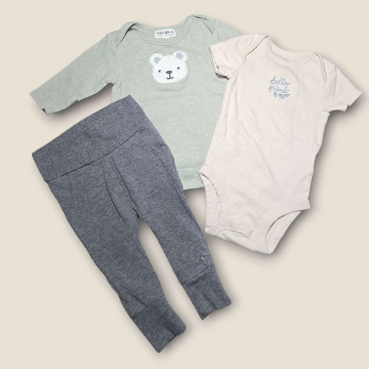 3pc bundle sz 3m Rabbit & Bear, Noppies green & grey , Kids 3 Month (0-3M)