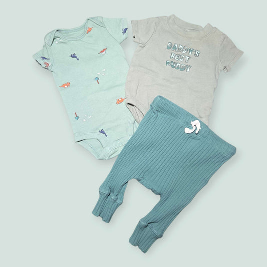 3pc sz 0-3m green boys set, Carter's & Baby Berry , Kids 3 Month (0-3M)