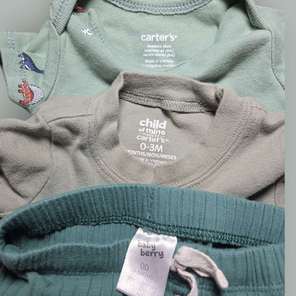 3pc sz 0-3m green boys set, Carter's & Baby Berry , Kids 3 Month (0-3M)