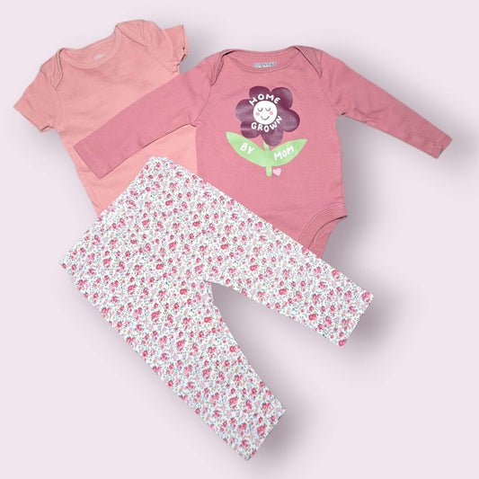 3pc bundle 6-12m pink onesie & floral pants, Kids 12 Month (9-12M)