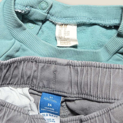 2pc set H&M green top & ON grey pants, Kids 2T
