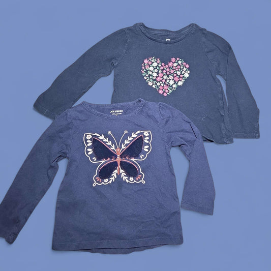 2pc GAP & Joe sz 3 blue butterfly & heart LS tops , Kids 3T