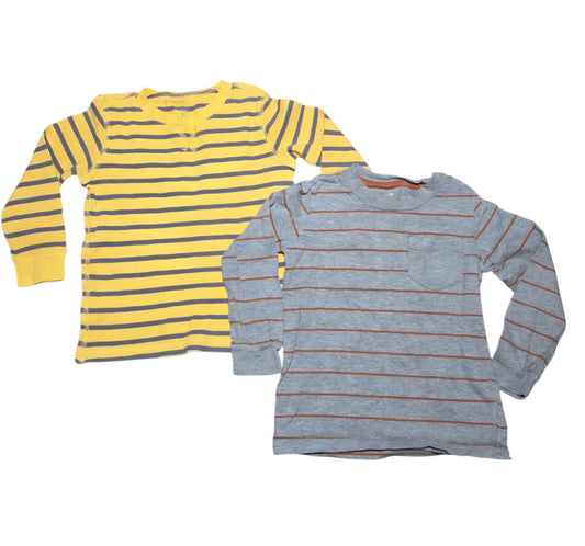 2 pc Carter's 3T yellow and grey striped tops, Kids 3T