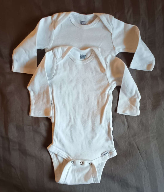 2 Long Sleeve White Onsies, Kids 9 Month (6-9M)