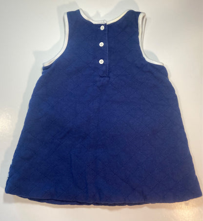 Navy Blue Quilted Sleeveless Dress with White Trim - 12-18 months, Kids 18 Month (12-18M)