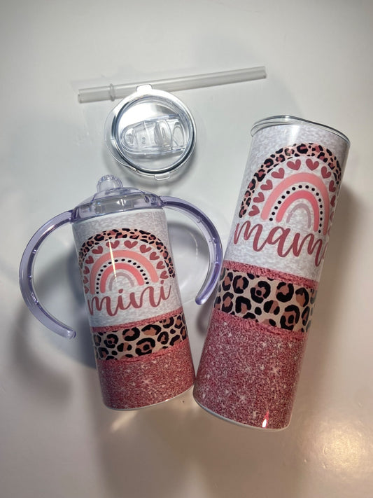 NWOT Mama and Mini Pink Leopard Tumbler Set