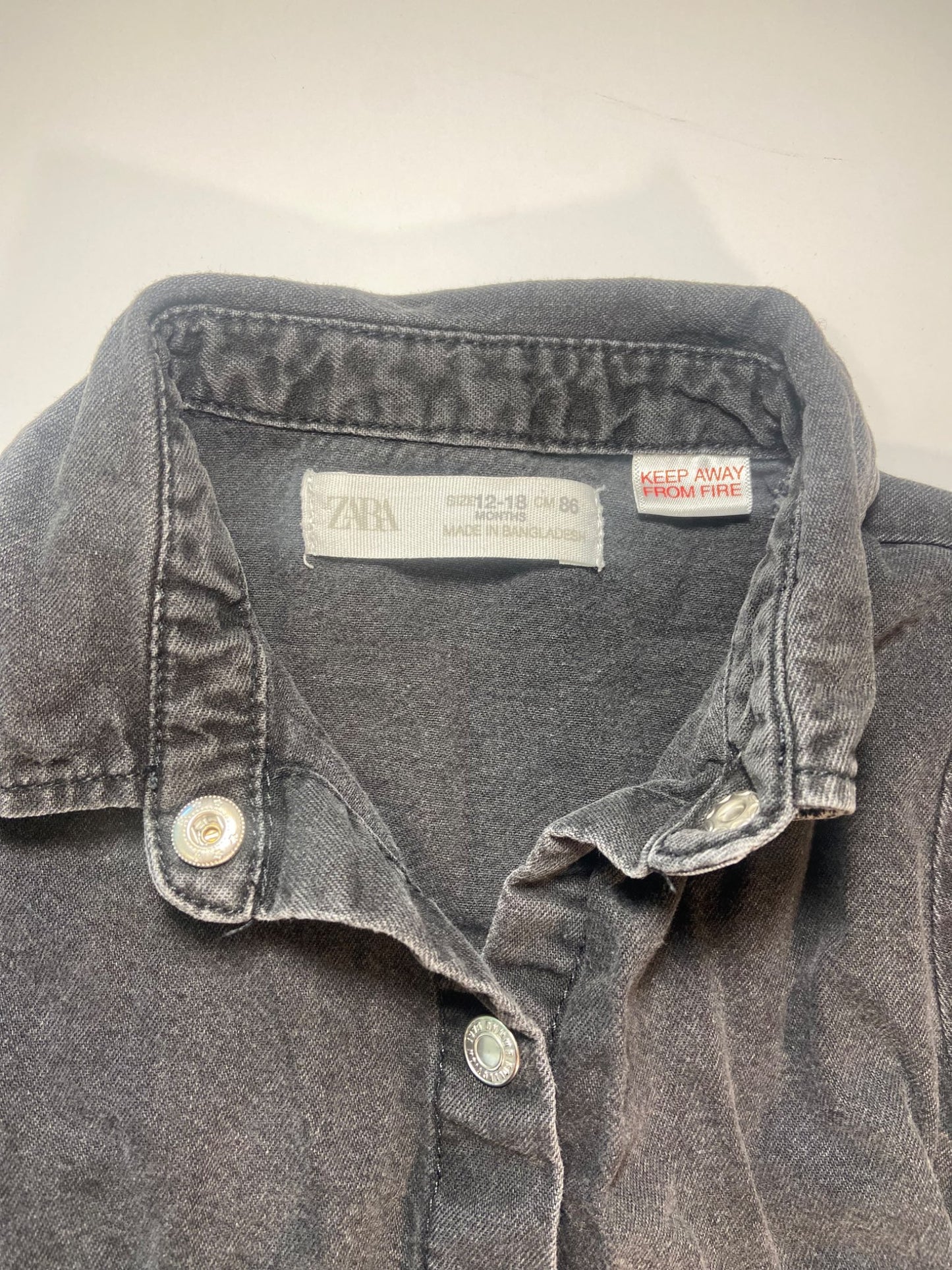 Zara Charcoal Snap-Up Dress 12-18 months, Kids 18 Month (12-18M)