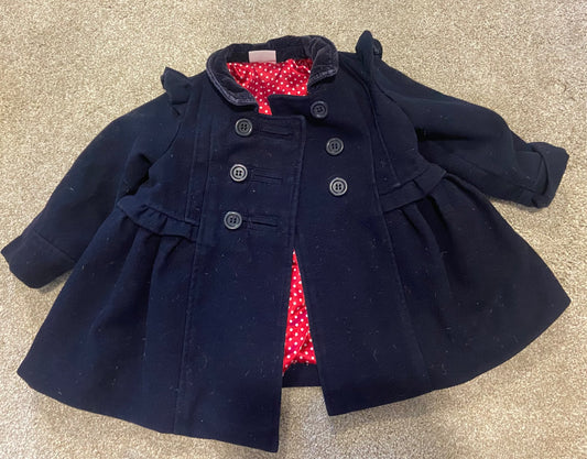 Chloe Louise Nqvy Pea Coat with Red Polka Dot Lining , Kids 24 Month (18-24M)