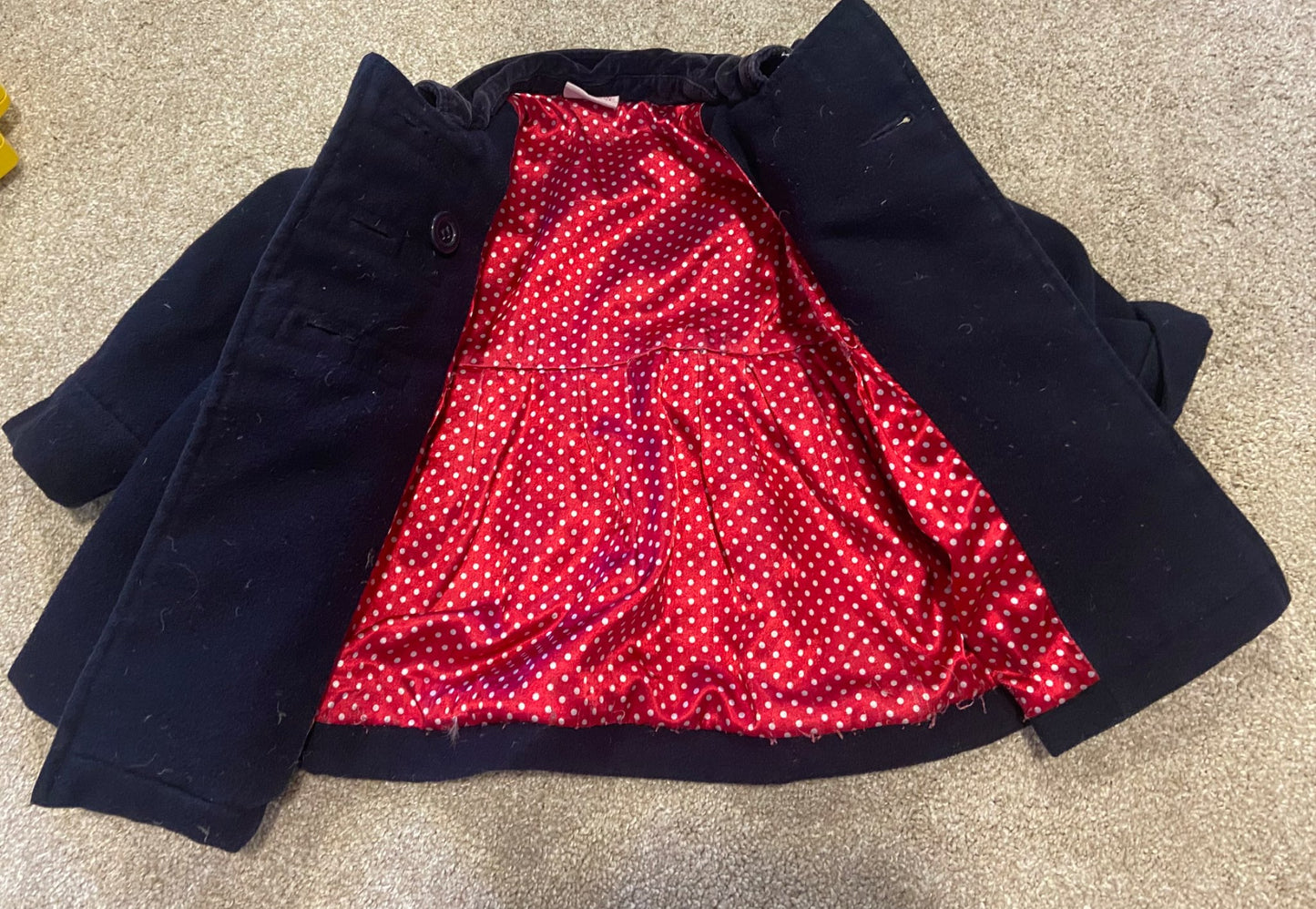 Chloe Louise Nqvy Pea Coat with Red Polka Dot Lining , Kids 24 Month (18-24M)