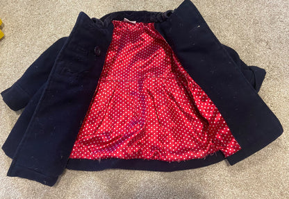 Chloe Louise Nqvy Pea Coat with Red Polka Dot Lining , Kids 24 Month (18-24M)