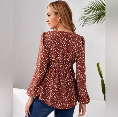 Burgundy long sleeve maternity shirt, Maternity L (12-14)