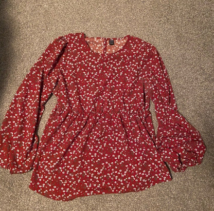 Burgundy long sleeve maternity shirt, Maternity L (12-14)