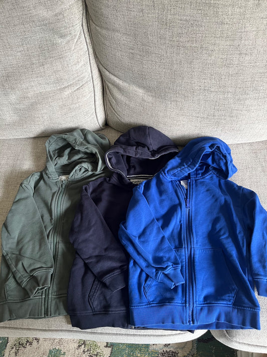 Boys zip up hoodies x3, Kids 5/5T (extra small)