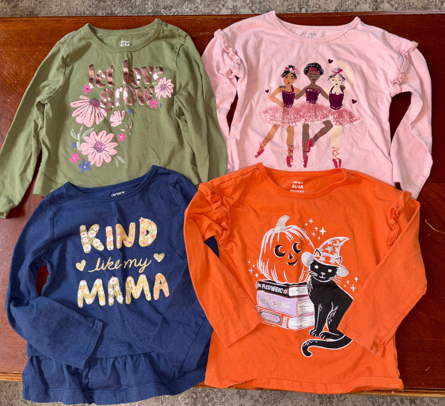 Girls Carters Long Sleeve Bundle 4 Items (MSRP $64), Kids 4/4T