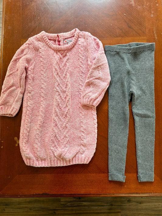 2 pcs Girls Sweater Dress Outfit with Leggings (Retails $20), Kids 3T