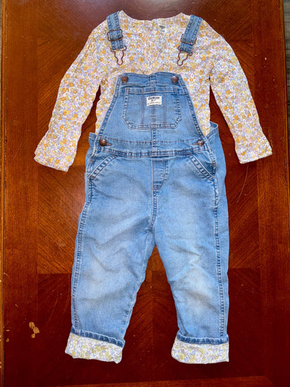 Girls Matching Overalls and Top Outfit (Retails $36), Kids 4/4T