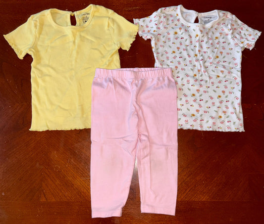 3 pcs Girls Ribbed T-Shirt Outfit Bundle, Kids 4/4T