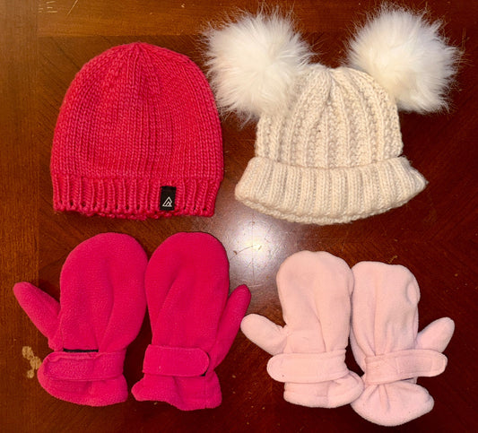 4 pcs Toddler Toques and Mittens Bundle, Kids 18 Month (12-18M)