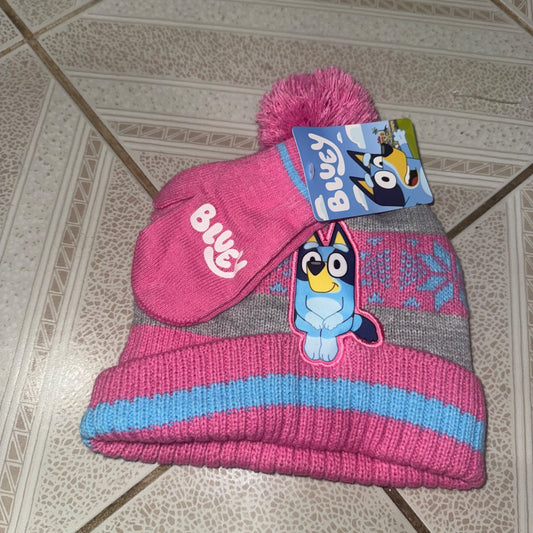 Bluey hat/mitt set and new pack of socks size 2-4