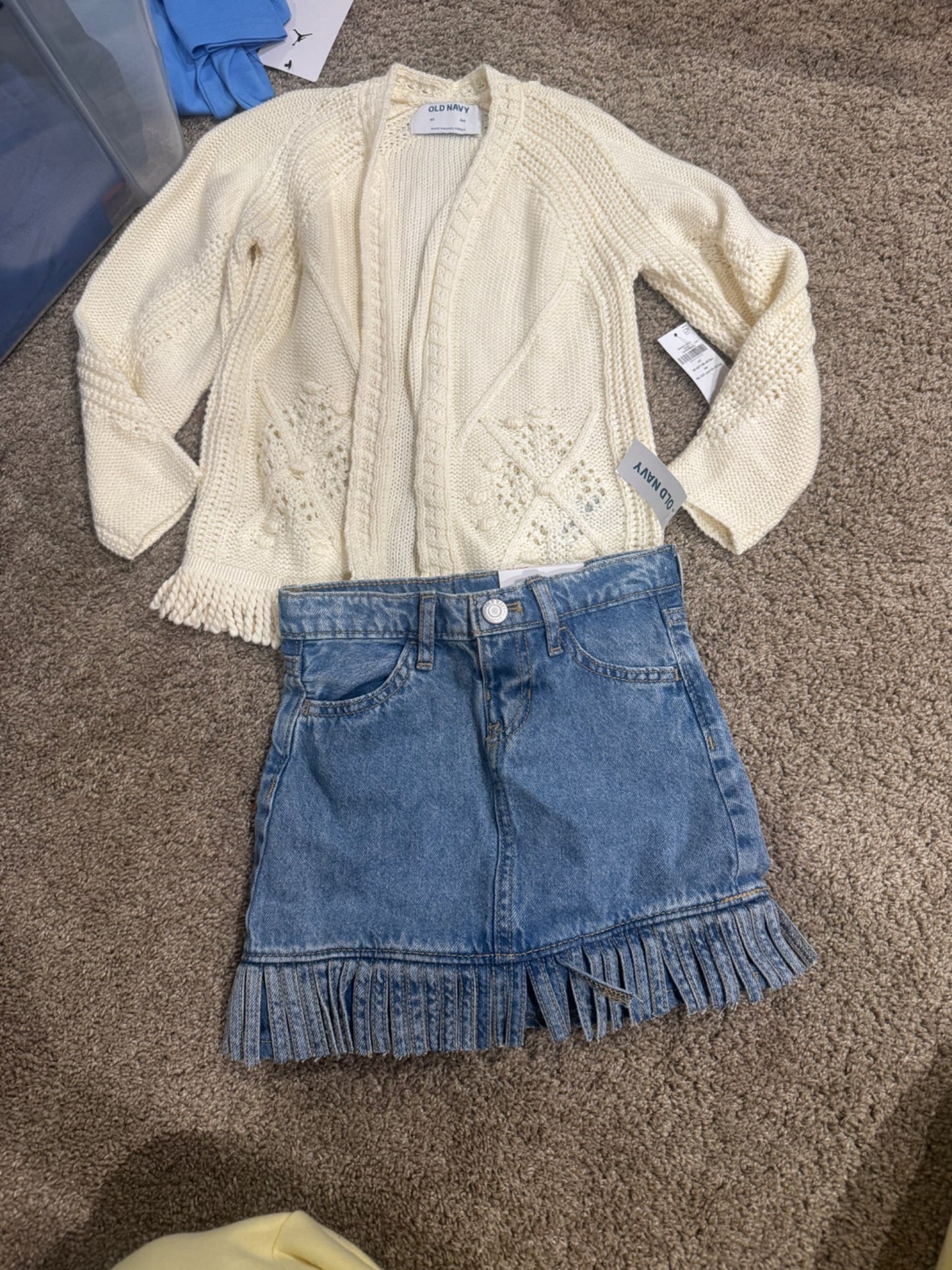 Size 4 fringe sweater and jean skirt , Kids 4/4T