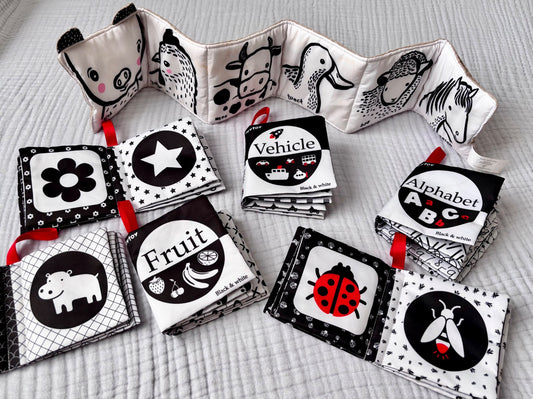 Black & white fabric baby books