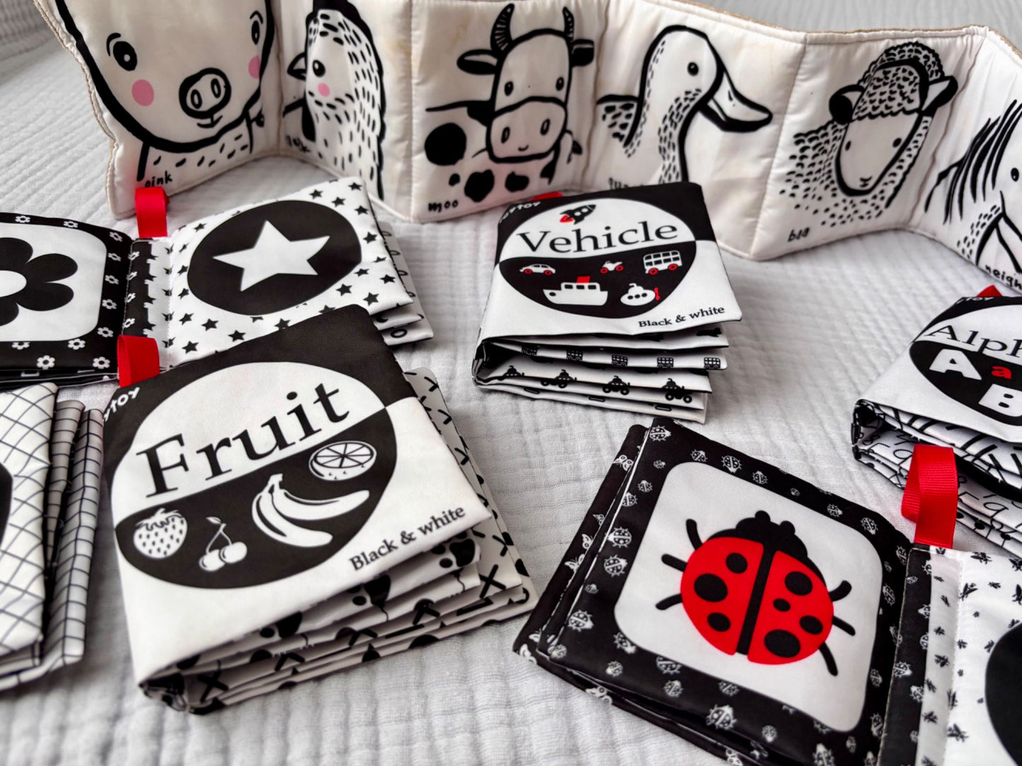 Black & white fabric baby books